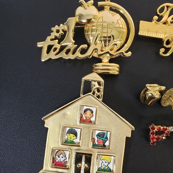Lot of 6 Vintage Teacher School Brooches Pins Gold Tone PTA - Picture 3 of 5